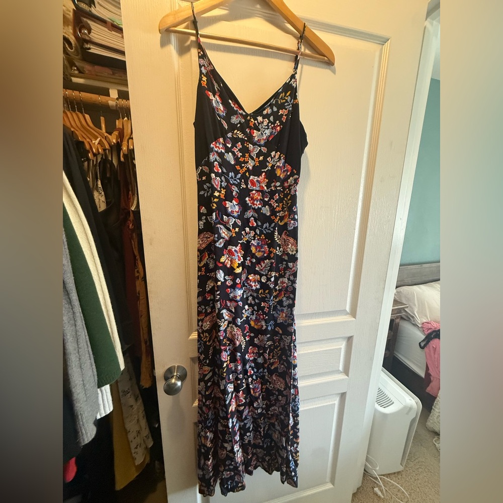 Xhilaration Black Floral Maxi Dress with Spaghetti Straps